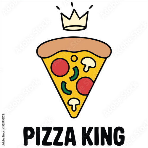Pizza character with crown for Italian restaurant and fast food concepts