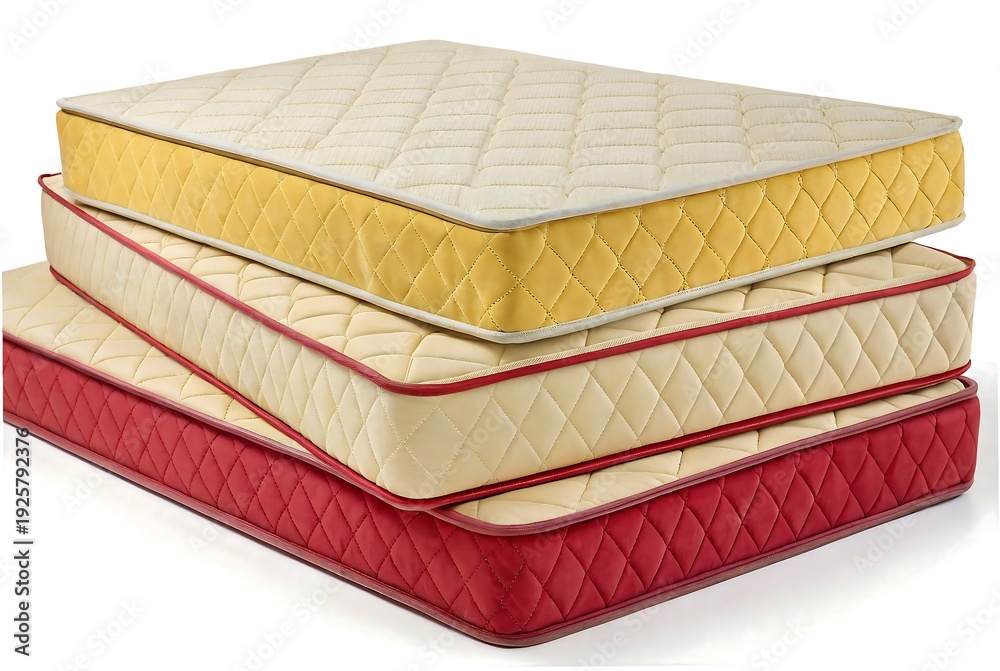 Fototapeta premium Stacked layers of a mattress showcasing different internal components and materials