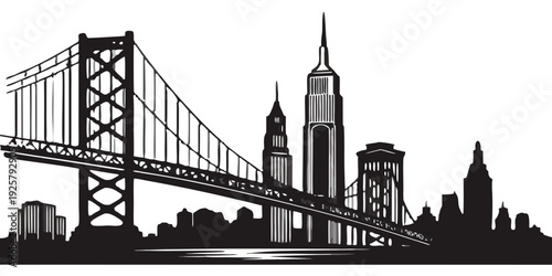 Stunning cityscape with iconic bridge and skyscrapers in modern urban landscape