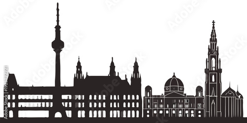 Berlin cityscape silhouette with iconic buildings and towers