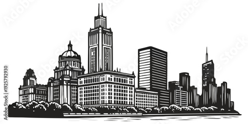 Modern cityscape with sleek skyscrapers and urban landscape