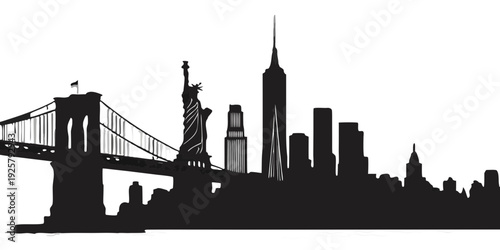 New York City skyline with Statue of Liberty and Brooklyn Bridge