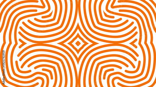 Abstract orange geometric swirl pattern: seamless looping lines forming a symmetrical mandala-like background