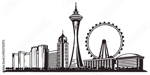 Las Vegas cityscape with Stratosphere Tower and Ferris wheel