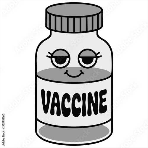 Medical vaccine bottle cartoon for immunization and healthcare designs