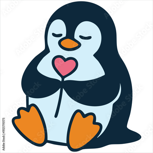 Cute penguin in love for Valentine Day and romantic print concepts