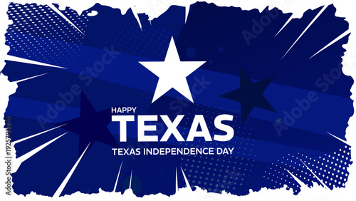 Happy Texas Independence Day banner with lone star on dark blue abstract background, vector illustration