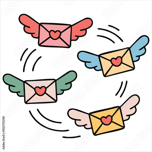 Love letter with wings for holiday greeting and romantic designs