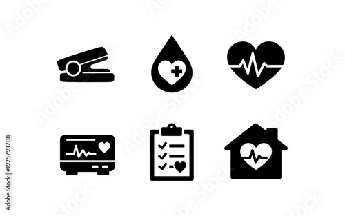 Collection of healthcare and medical icons representing vital signs and patient care