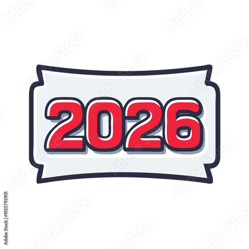 Frosted acrylic 2026 plate with embossed red digits for calendar milestones and future business planning 3D render