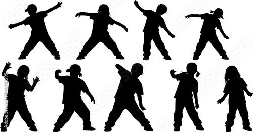 Children dancing street dance silhouette vector illustration