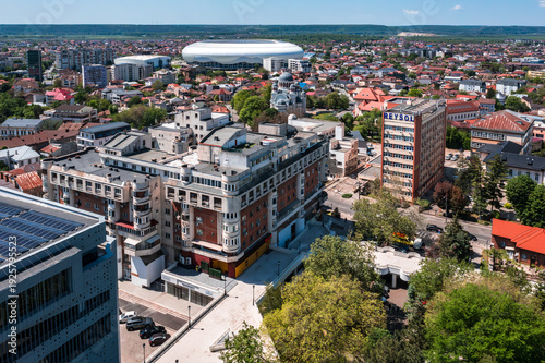 Cuadro en lienzo Aerial view with the stadium and another buildings in Craiova, famaous landmark