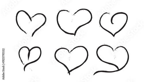 Brush Stroke Heart Silhouette Clipart, Hand‑Drawn Ink Heart Vector Set.