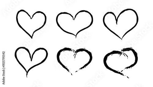 Brush Stroke Heart Silhouette Clipart, Hand‑Drawn Ink Heart Vector Set.