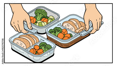 Meal prep in containers with fresh vegetables and chicken for healthy eating