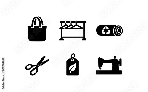 Set of icons representing sustainable fashion and textile production processes