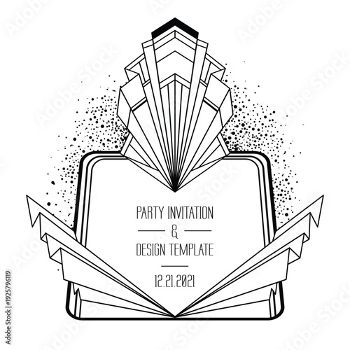 Black and white vector set of decorative Art Deco geometric elements. Elegant line art shapes inspired by 1920s design, perfect for frames, borders, posters, invitations, coloring books.