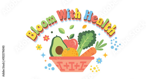 Healthy food logo with bowl and vegetables