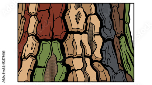 Colorful tree bark pattern close-up with distinctive texture