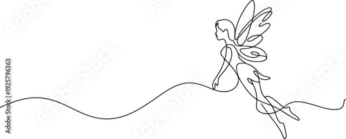 Continuous one line drawing of a fairy. one line art icon drawing vector