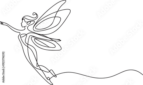 Continuous one line drawing of a fairy. one line art icon drawing vector