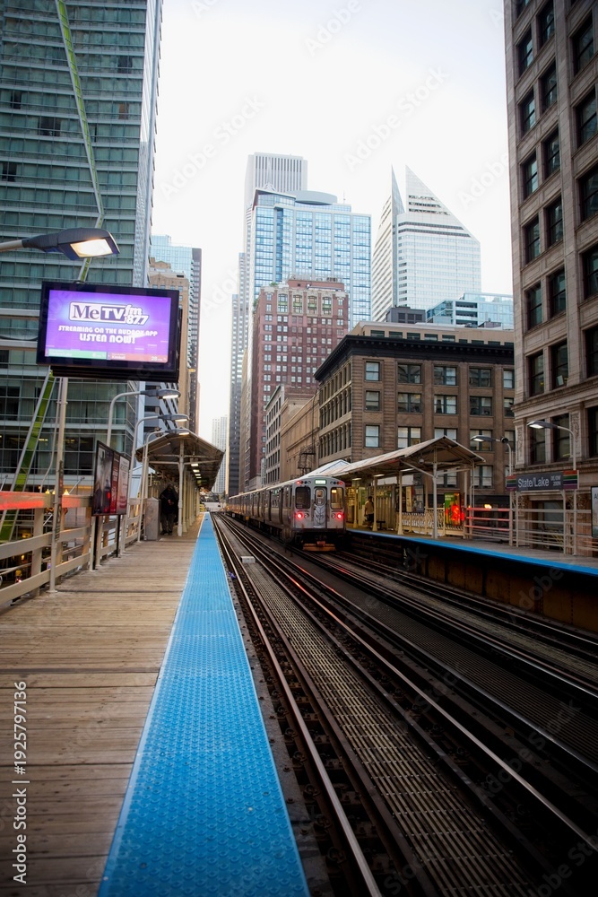 custom made wallpaper toronto digitalView of Chicago Subway with Buildings flanking the tracks at Sunrise