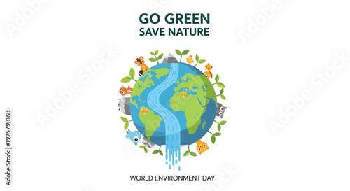 Environmental eco icons, World Environment Day symbols. Created in colorful style with green blue palette