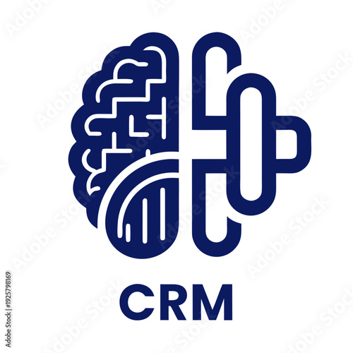 A logo combining a brain with crm text
