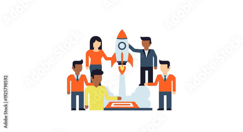 diverse team launching rocket