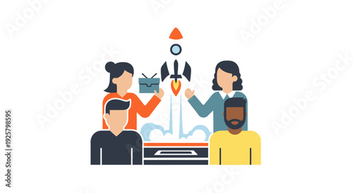 diverse team launching rocket