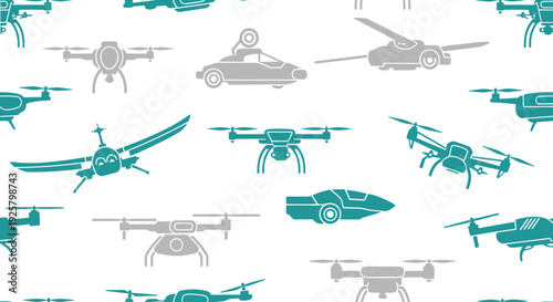 drones and cars icons pattern