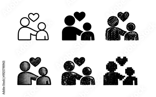 Parent and child embrace with heart symbol, representing love and family bonds