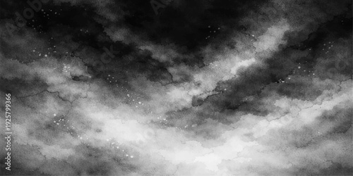 Dramatic abstract grunge background featuring dark stormy clouds and a moody black and white overcast sky with a hint of light