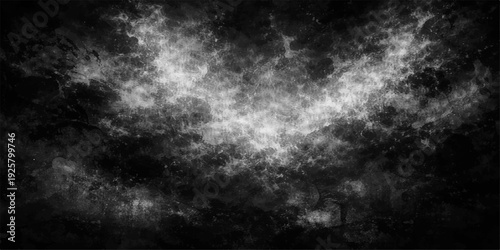 Black and white abstract background featuring a dark night sky filled with storm clouds and light smoke textures for a moody nature space backdrop
