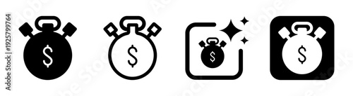 Clock with dollar sign icon representing efficient work planning, investment growth and financial management in business concepts