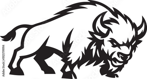 American Bison Black Vector, Minimal Buffalo Silhouette Emblem