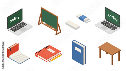 Isometric office supplies and technology for coding education