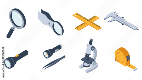 Isometric science tools and measuring equipment set