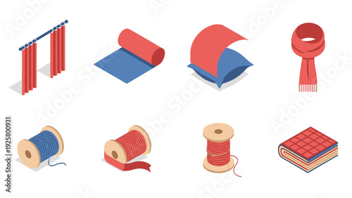 Isometric fabric and textile elements set for design projects