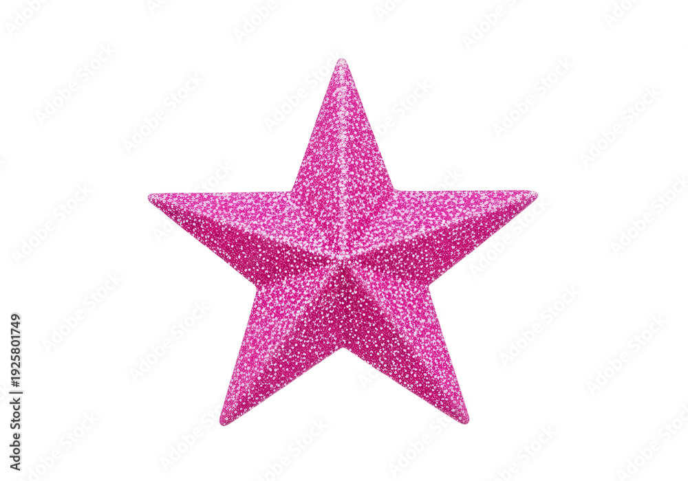 Fototapeta premium A bright pink star with a glittery texture on a white background.