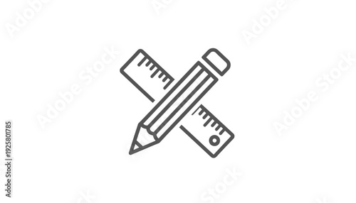 Pencil and ruler crossed in a simple design representing creativity and precision in drawing and drafting plain white background and png