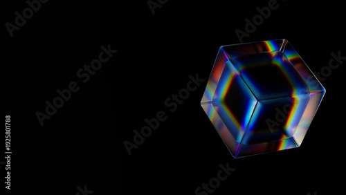 High Resolution 4K Abstract Glass Cube with Vibrant Rainbow Refraction on Black Background