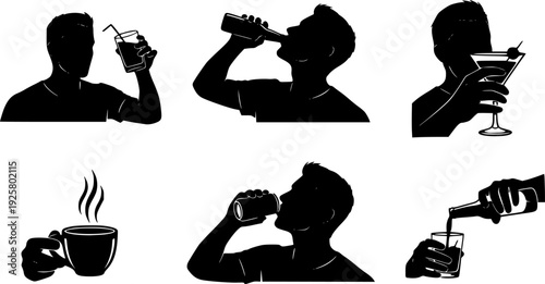 Man drinking silhouette vector illustration on white background