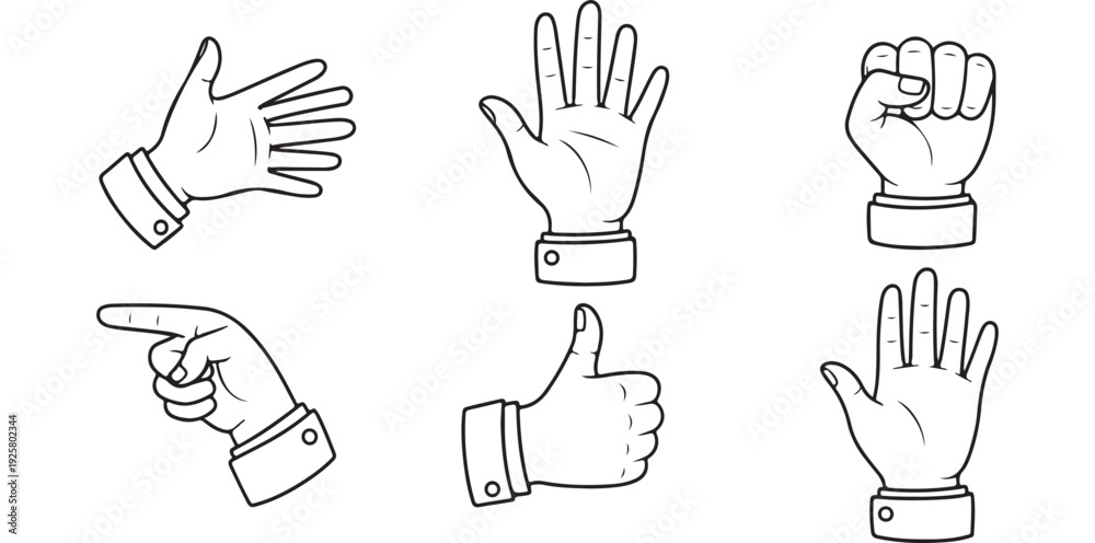 Obraz premium hand,gesture,set line art illustration for nonverbal communication guide vector graphic for autism support