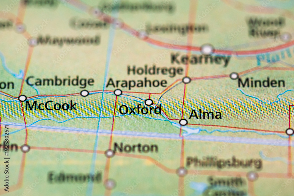 Obraz premium Kansas state map close up featuring Wichita and Newton cities.
