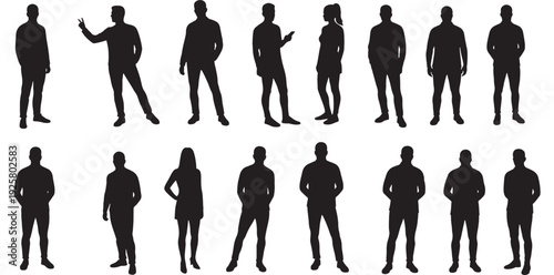 figure,pose,variety silhouette flat design for character stance reference vector graphic for animation storyboard