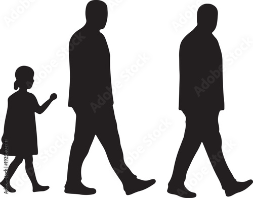 child,adult,walk silhouette flat design for generational journey illustration vector graphic for social study