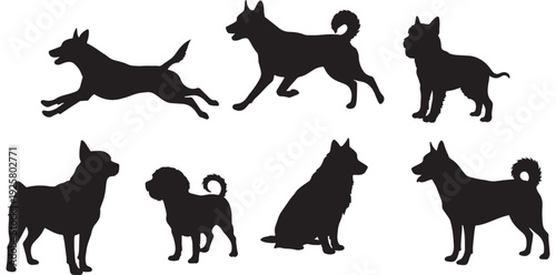 dog,action,group silhouette flat design for canine activity collection vector graphic for training manual