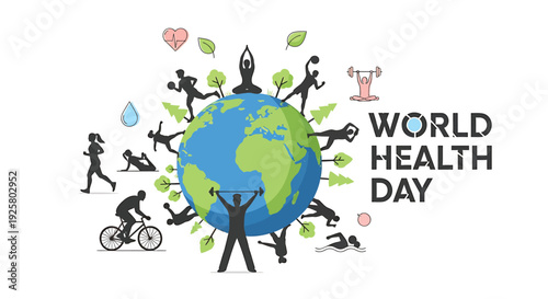 World Health Day icon set, includes fitness, wellness, and health symbols
