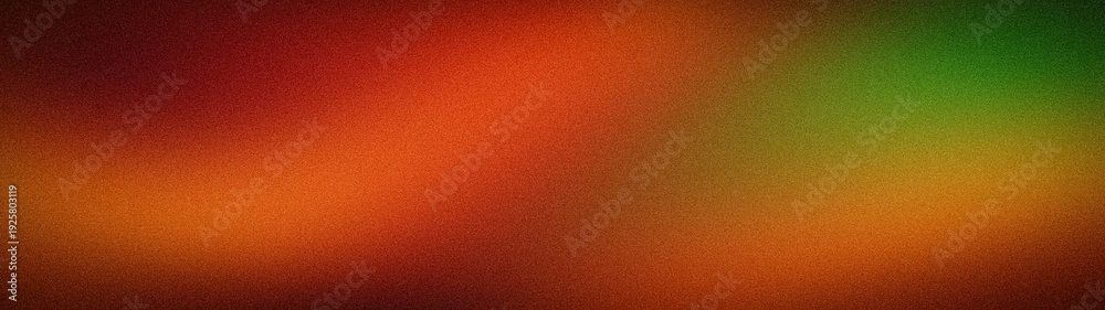 Fototapeta premium A wide, abstract grainy background with a warm blurred gradient of orange, copper, and dark green tones, featuring a sandy texture for atmospheric web design